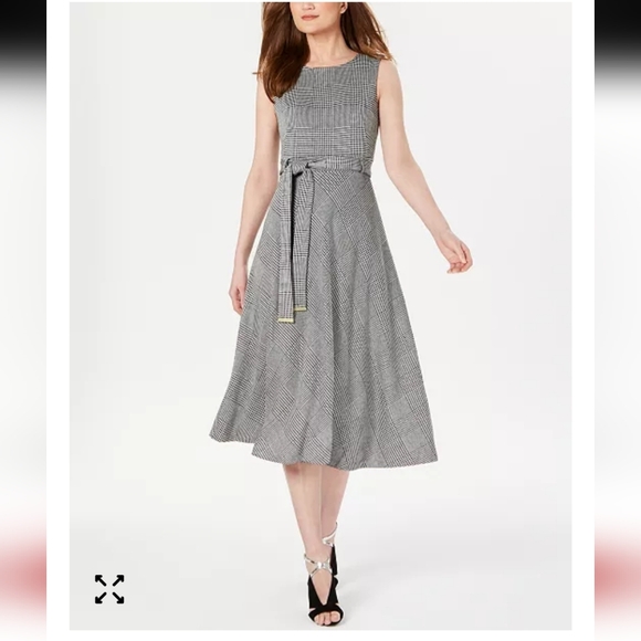 Calvin Klein Glen Elegant Gray Sleeveless Midi Dress With Belt Size 10 - Picture 1 of 11